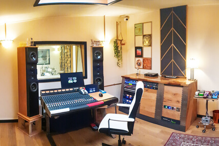 Recording studio equipment in control room