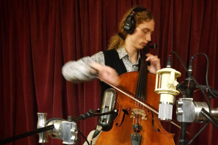 Man recording cello